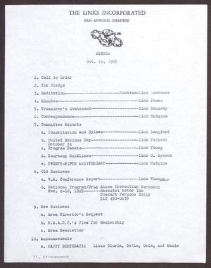 Primary view of object titled '[Agenda for the San Antonio Chapter of the Links, Inc. Meeting - October 19, 1985]'.