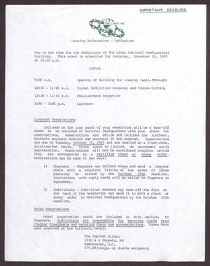 [Links Chapter Documentation: Invitation to the November 16, 1985 dedication of The Links National Headquarters Building]