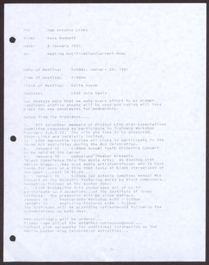 Primary view of object titled '[Links Chapter Documentation: Notice of Regular Link Meeting for San Antonio Chapter on January 20, 1991]'.