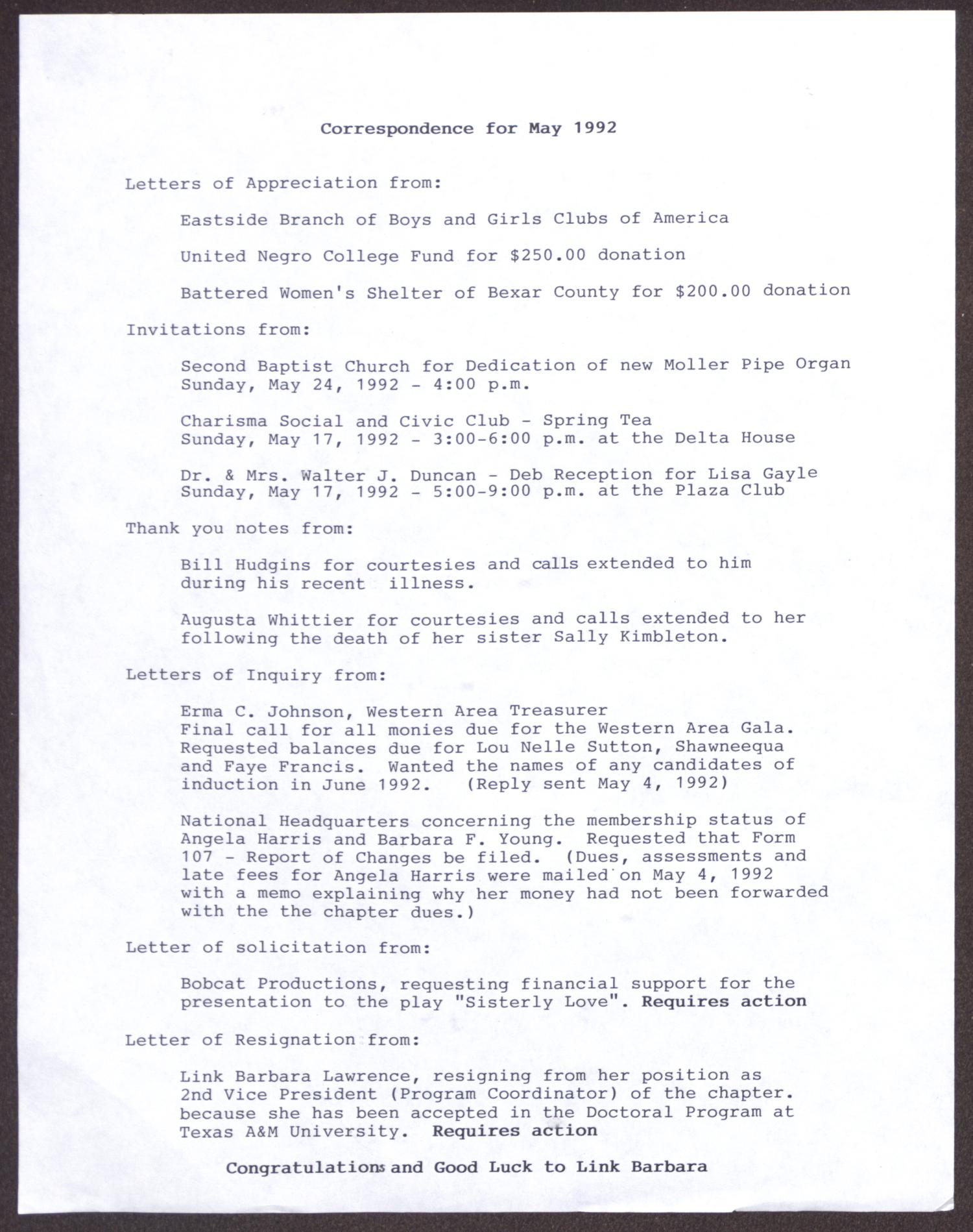 [Agenda for the San Antonio Chapter of the Links, Inc. Meeting - May 17, 1992]
                                                
                                                    [Sequence #]: 3 of 6
                                                