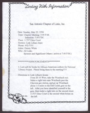 Primary view of object titled '[Links Chapter Documentation: Notice of Regular Link Meeting for San Antonio Chapter on May 22, 1994]'.