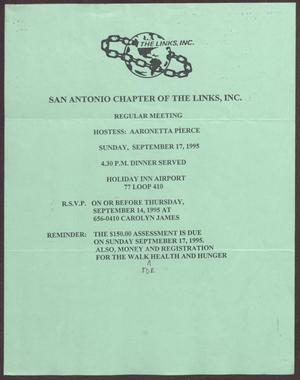 [Links Chapter Documentation: Notice of Regular Link Meeting for San Antonio Chapter on September 17, 1985]