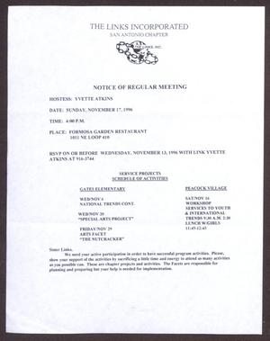 [Links Chapter Documentation: Notice of Regular Link Meeting for San Antonio Chapter on November 17, 1996]