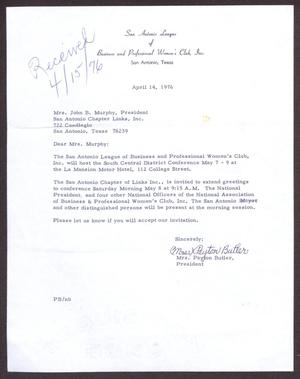 [Letter from Mrs. Payton Butler to Edwina Murphy - April 14, 1976]