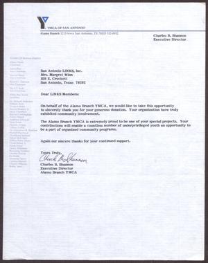 [Letter from Charles B. Shannon to Margaret Winn - 1986]
