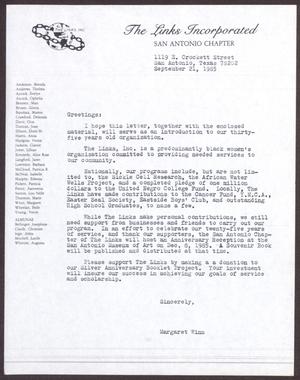 Primary view of object titled '[Letter from Margaret Winn - September 21, 1985]'.