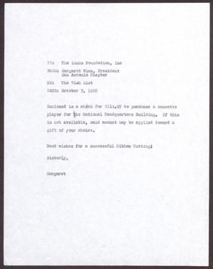 Primary view of object titled '[Memorandum from Margaret Winn to The Links Foundation, Inc. - 1985-10-03]'.