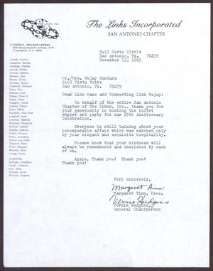 [Letter from Margaret Winn and Vernis Hudgins to Wejay and Mamie Bundara - December 13, 1985]