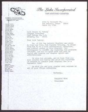 Primary view of object titled '[Letter from Margaret Winn to Evonne H. Yancey - March 11, 1986]'.