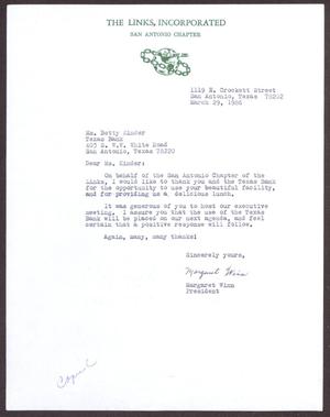 [Letter from Margaret Winn to Betty Kinder - March 29, 1986]