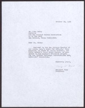 Primary view of object titled '[Letter from Margaret Winn to John Mahey - October 30, 1986]'.