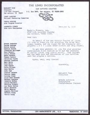 [Letter from Margaret Winn and Brenda Anderson to Dusty's Flowers, Inc. - December 2, 1986]