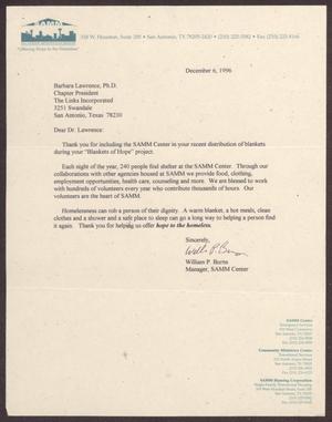 [Letter from William P. Burns to Barbara Lawrence - December 6, 1996]