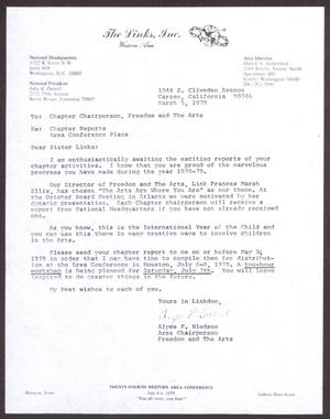 [Letter from Alyce P. Bledsoe to Chapter Chairperson, Freedom and the Arts - March 5, 1979]