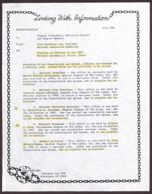[Memorandum from Gwendolyn Lee to Chapter Presidents, Executive Council, and Chapter Members - July 1991]