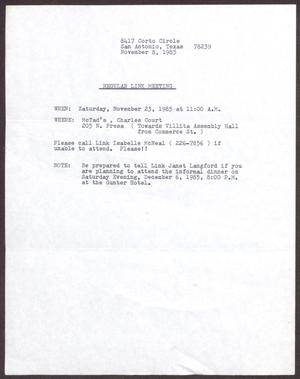 [Links Chapter Documentation: Notice of Regular Link Meeting for San Antonio Chapter on November 23, 1985]