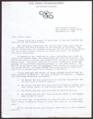 Primary view of object titled '[Letter from Vertie Young to Sister Links - September 23, 1985]'.