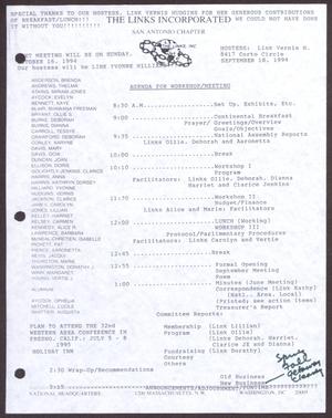 Primary view of object titled '[Agenda for the San Antonio Chapter of the Links, Inc. Meeting - September 18, 1994]'.