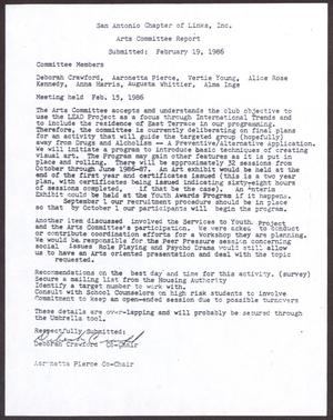 [Status Report: Arts Committee - February 1986]