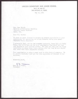 Primary view of object titled '[Letter from Mrs. E. T. Wrenn to Anna Harris - May 13, 1963]'.