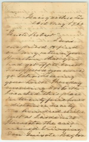 Primary view of object titled '[Letter to R.E.B. Baylor from Walker Wheeler, May 26, 1863]'.