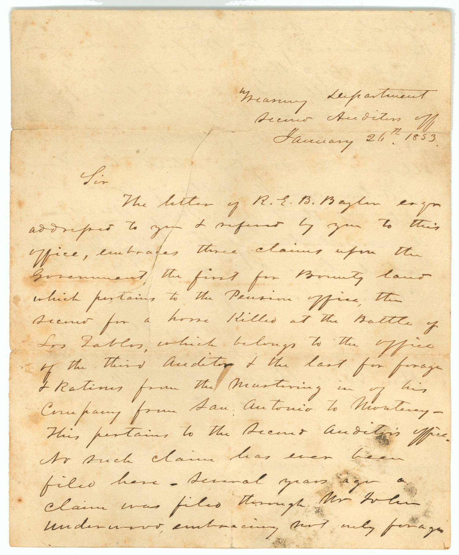 [Letter to Sam Houston from P. Clayton, January 26, 1853]
                                                
                                                    [Sequence #]: 1 of 2
                                                