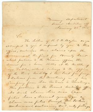 Primary view of object titled '[Letter to Sam Houston from P. Clayton, January 26, 1853]'.