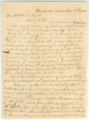 Primary view of object titled '[Letter to R.E.B. Baylor from Lavinia Abercrombie, December 18, 1862]'.