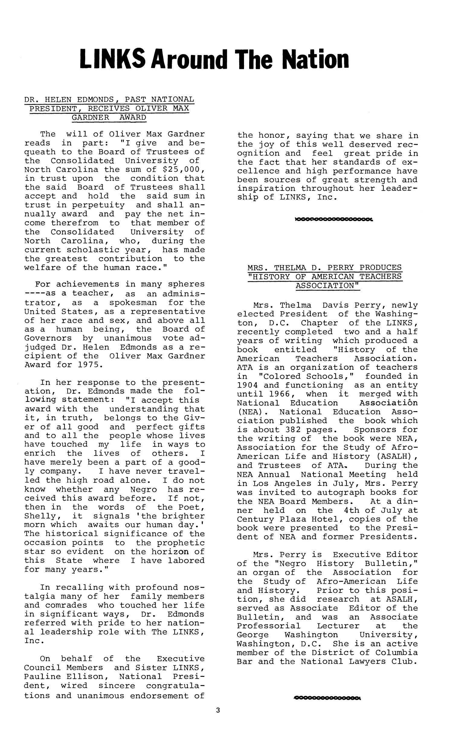 Links National Newsletter, Volume 1, Number 1, October 1975
                                                
                                                    3
                                                