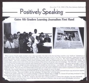 Primary view of object titled '[Clipping: Gates 4th Graders Learning Journalism Firsthand]'.