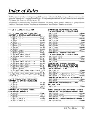 Texas Register: Annual Index January 1 - December 28, 2012, Index of Rules, Pages 161-216.
