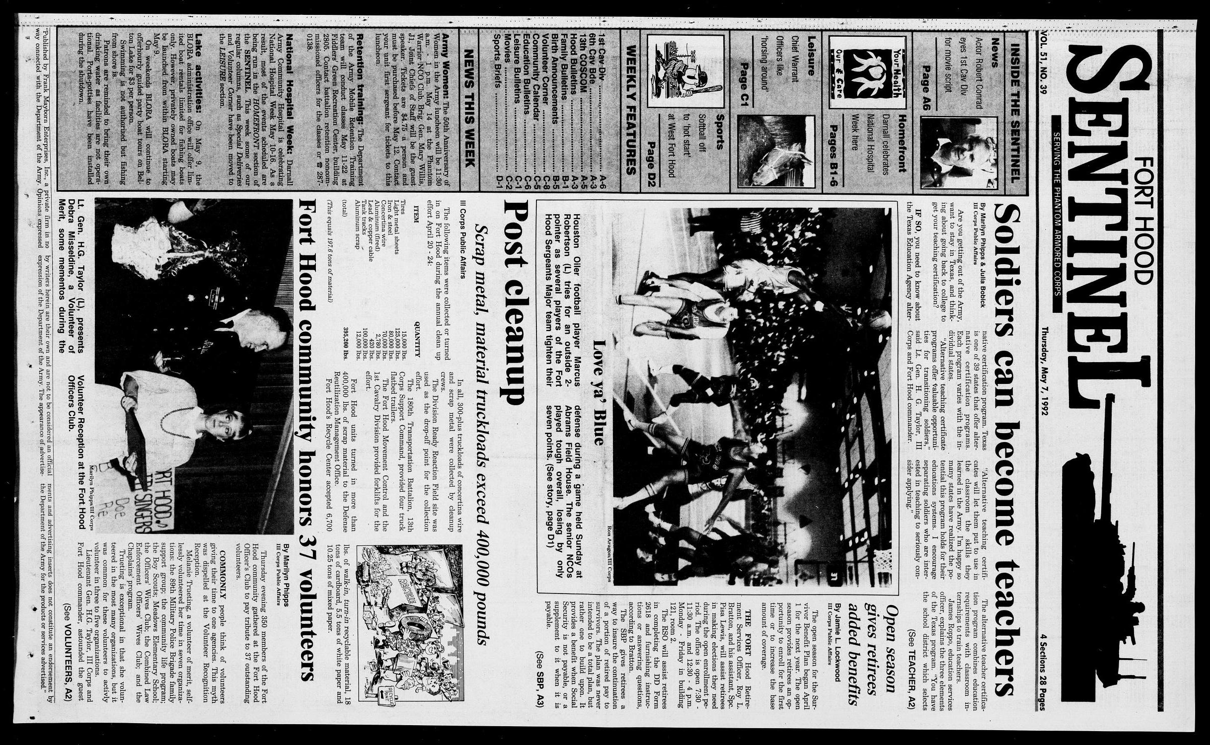The Fort Hood Sentinel (Temple, Tex.), Vol. 51, No. 39, Ed. 1 Thursday, May 7, 1992
                                                
                                                    [Sequence #]: 1 of 28
                                                