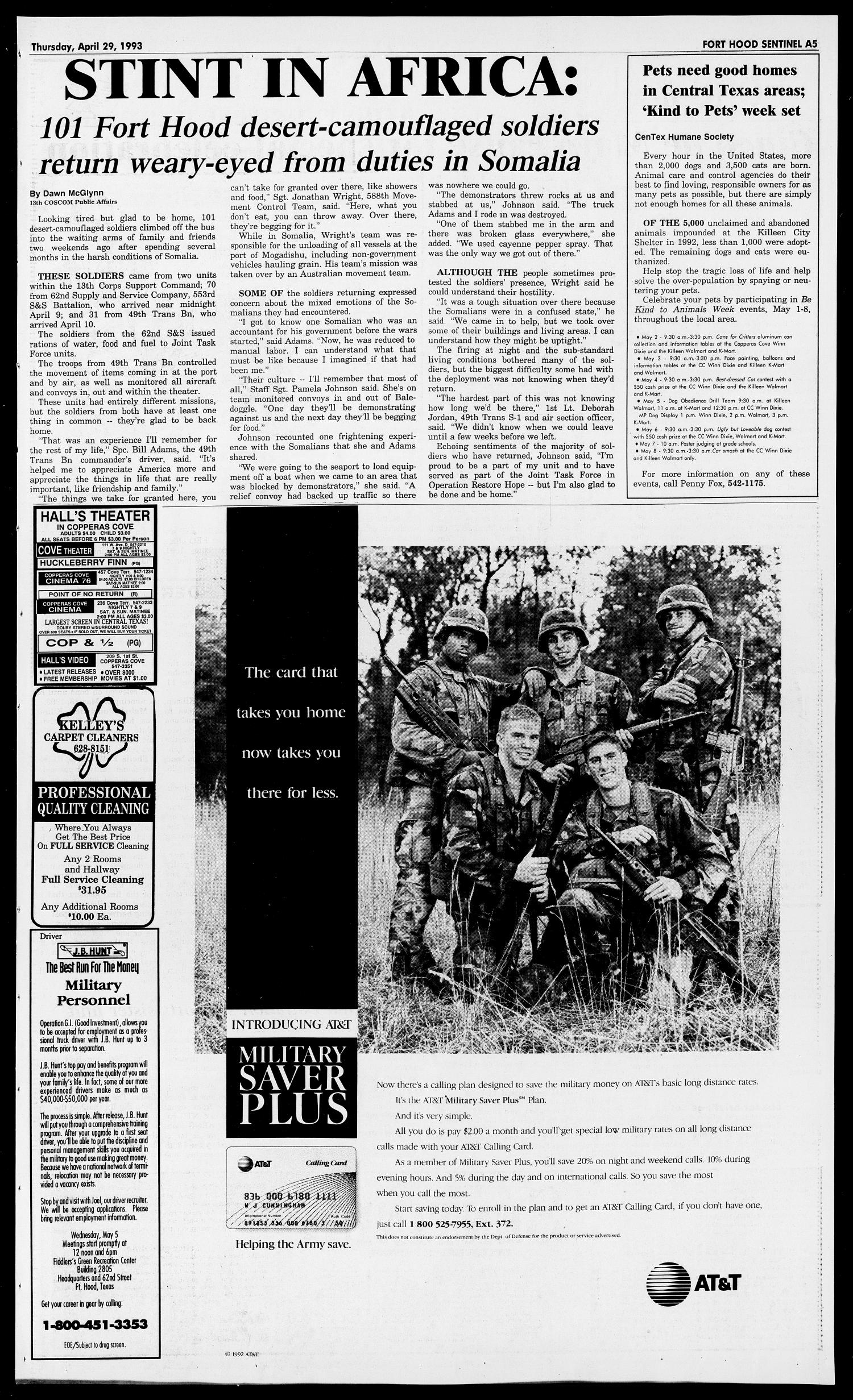 The Fort Hood Sentinel (Temple, Tex.), Vol. 52, No. 35, Ed. 1 Thursday, April 29, 1993
                                                
                                                    [Sequence #]: 5 of 38
                                                
