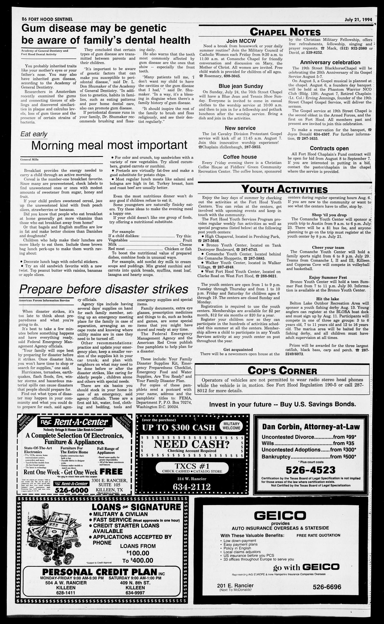 The Fort Hood Sentinel (Temple, Tex.), Vol. 53, No. 46, Ed. 1 Thursday, July 21, 1994
                                                
                                                    [Sequence #]: 14 of 34
                                                