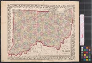 County map of Ohio and Indiana.