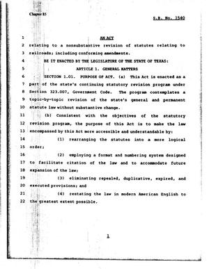 81st Texas Legislature, Regular Session, Senate Bill 1540, Chapter 85
