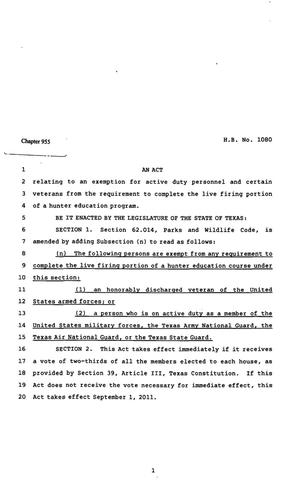 82nd Texas Legislature, Regular Session, House Bill 1080, Chapter 955