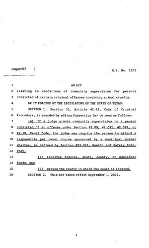 82nd Texas Legislature, Regular Session, House Bill 1103, Chapter 957