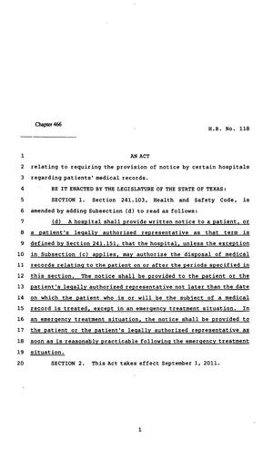 82nd Texas Legislature, Regular Session, House Bill 118, Chapter 466