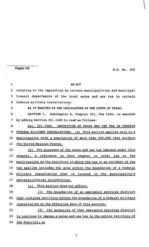 82nd Texas Legislature, Regular Session, House Bill 205, Chapter 146
