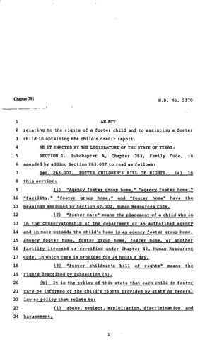Primary view of object titled '82nd Texas Legislature, Regular Session, House Bill 2170, Chapter 791'.