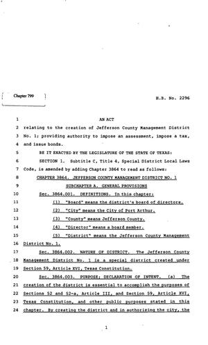 Primary view of object titled '82nd Texas Legislature, Regular Session, House Bill 2296, Chapter 799'.