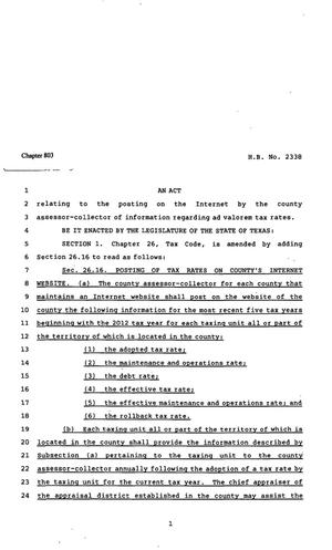 82nd Texas Legislature, Regular Session, House Bill 2338, Chapter 803