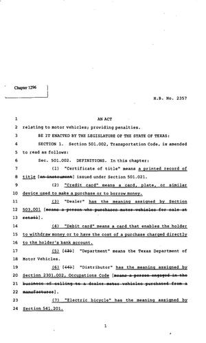 82nd Texas Legislature, Regular Session, House Bill 2357, Chapter 1296