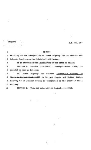 82nd Texas Legislature, Regular Session, House Bill 367, Chapter 43