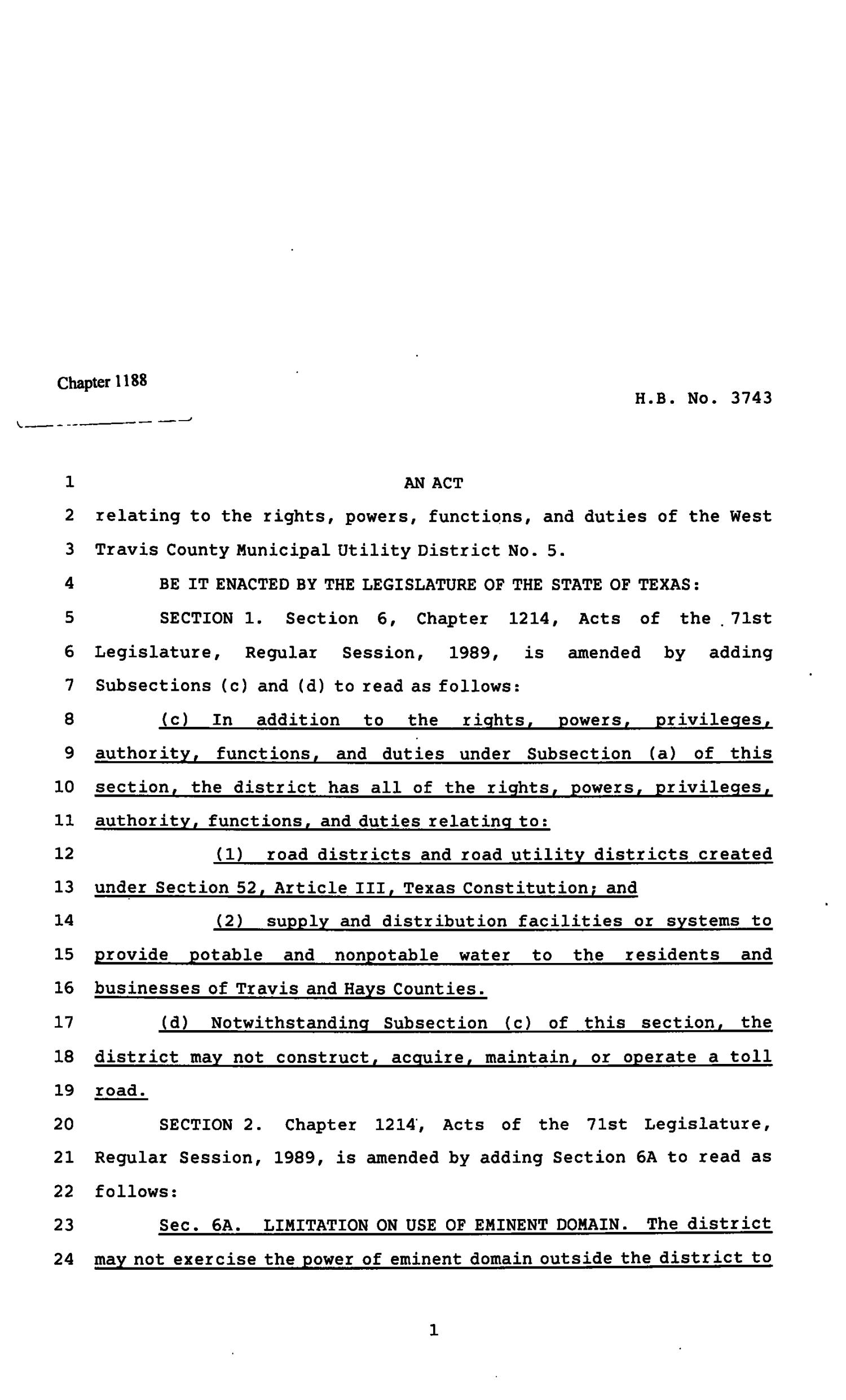 82nd Texas Legislature, Regular Session, House Bill 3743, Chapter 1188
                                                
                                                    [Sequence #]: 1 of 4
                                                