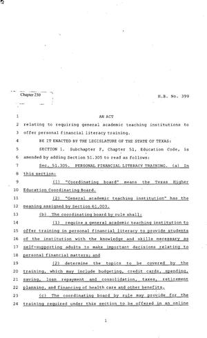 82nd Texas Legislature, Regular Session, House Bill 399, Chapter 230