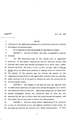 Primary view of object titled '82nd Texas Legislature, Regular Session, House Bill 499, Chapter 704'.