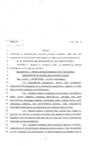 82nd Texas Legislature, Regular Session, House Bill 8, Chapter 211