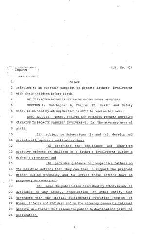 Primary view of object titled '82nd Texas Legislature, Regular Session, House Bill 824, Chapter 241'.